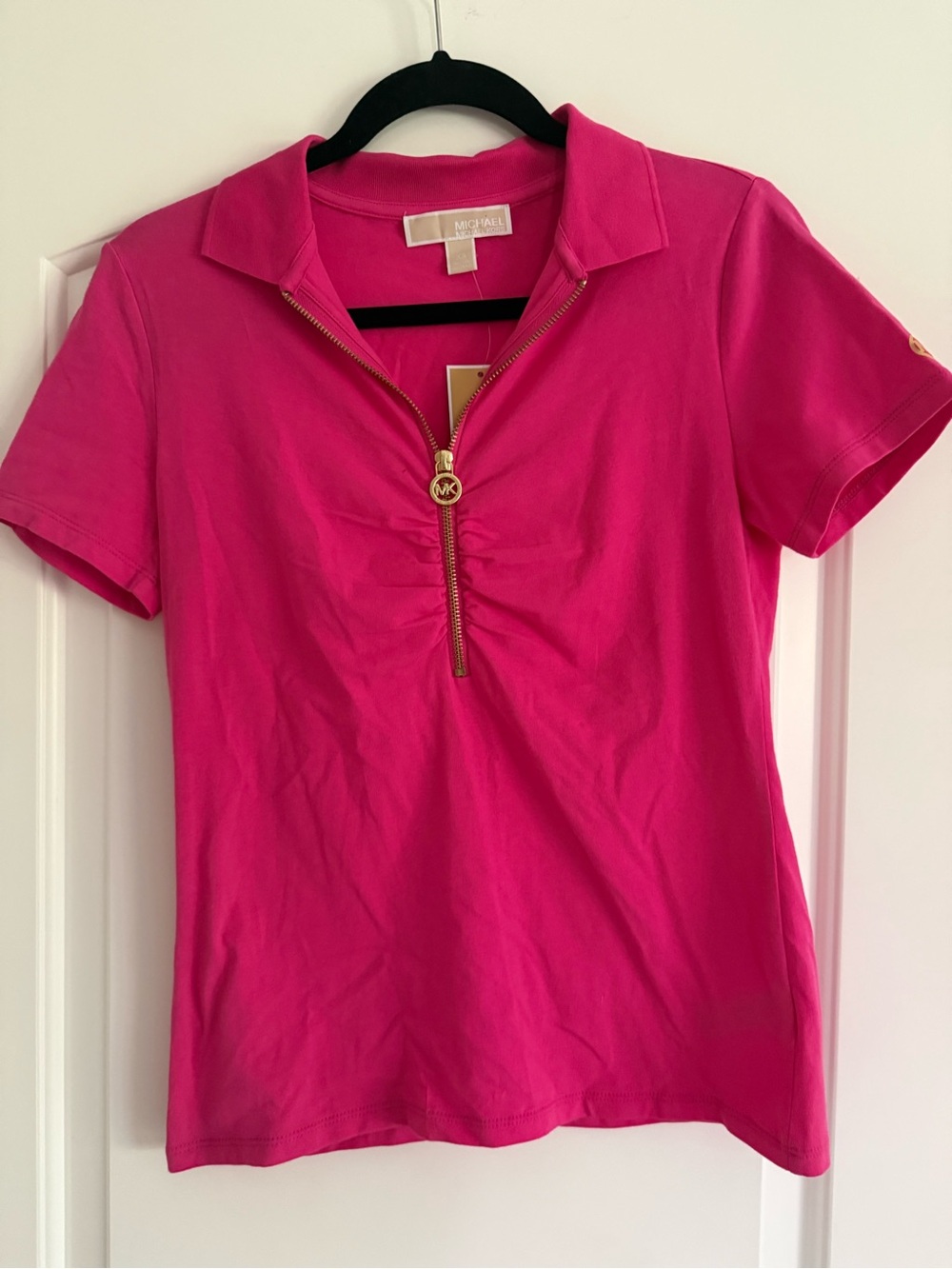 NWT Hot Pink Michael Kors zip short sleeve polo. Size xs